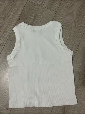 White Ribbed Tank Top - Sleeveless Knit One Size